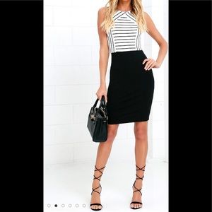 Lulus Black and Ivory Striped Midi Dress